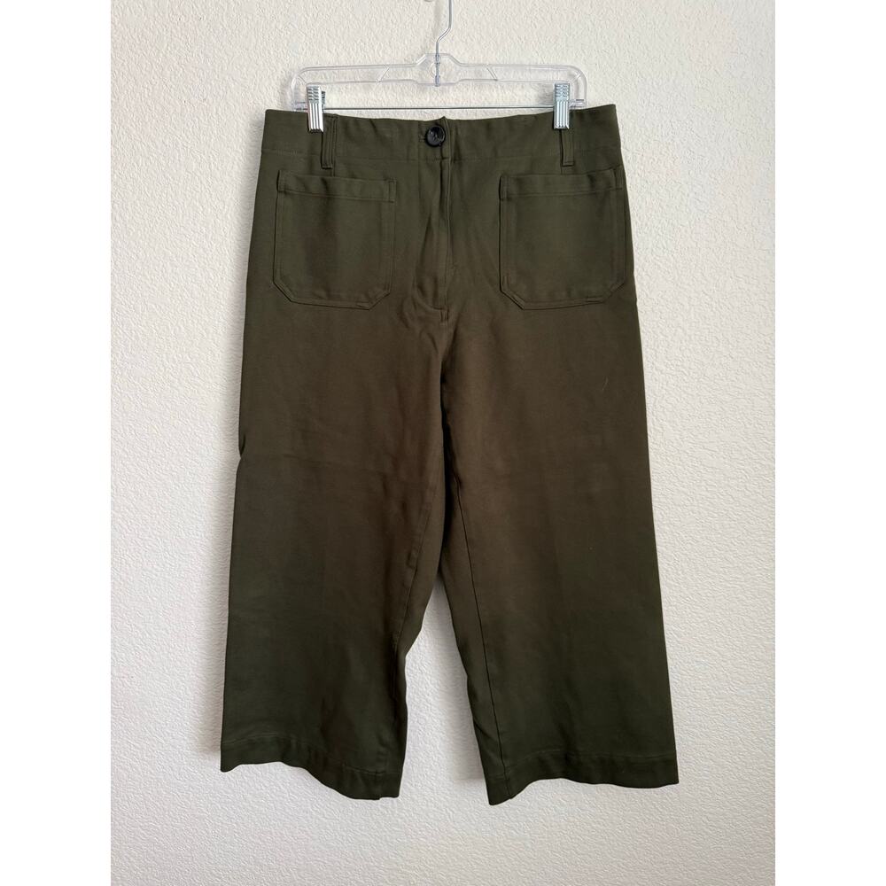 Quince Women Pants 14 Ultra-Stretch Ponte Cropped Wide Leg Green